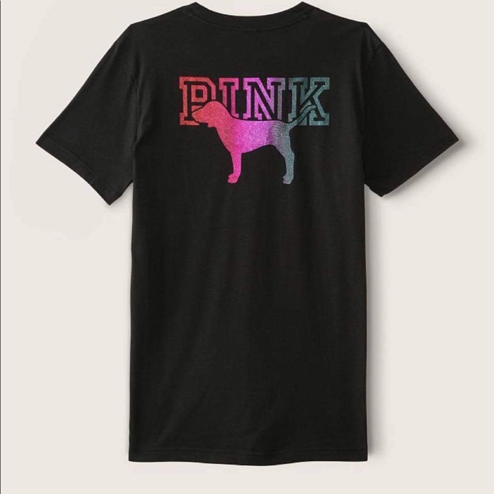 Black Pink tee w rainbow glitter super cute